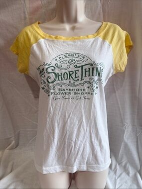 Y2K AE The Shore Thing Bayshore Flower Shoppe Graphic Tee - White & Yellow